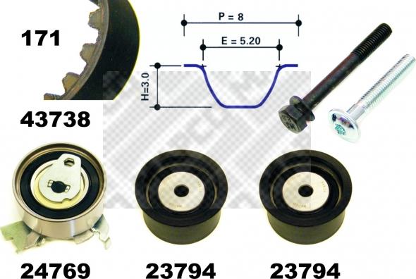 Mapco 23738 - Комплект ангренажен ремък vvparts.bg