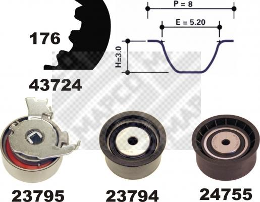 Mapco 23729 - Комплект ангренажен ремък vvparts.bg