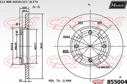 Maxtech 855004.0000 - Спирачен диск vvparts.bg