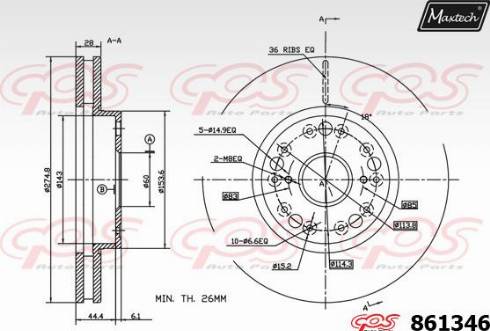 Maxtech 861346.0000 - Спирачен диск vvparts.bg