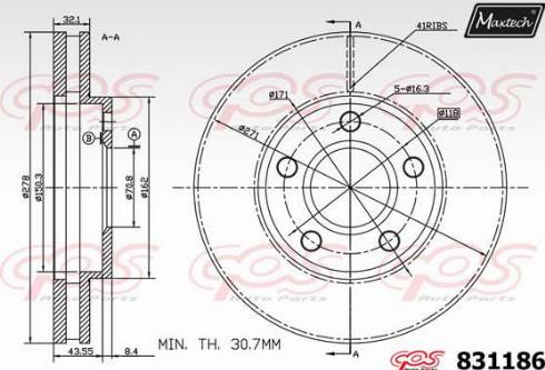 Maxtech 831186.0000 - Спирачен диск vvparts.bg