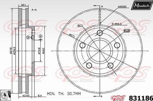 Maxtech 831186.0080 - Спирачен диск vvparts.bg