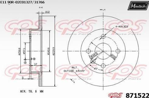 Maxtech 871522.0000 - Спирачен диск vvparts.bg