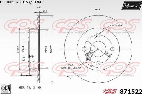 Maxtech 871522.0080 - Спирачен диск vvparts.bg