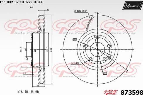 Maxtech 873598.0000 - Спирачен диск vvparts.bg