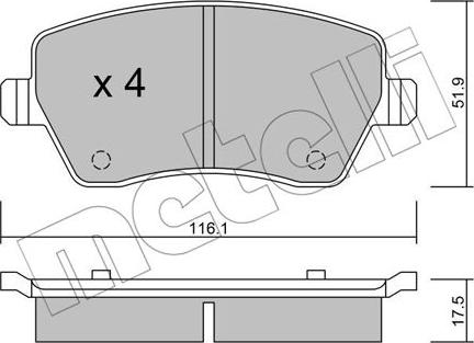 Metelli 22-0485-0 - Комплект спирачно феродо, дискови спирачки vvparts.bg