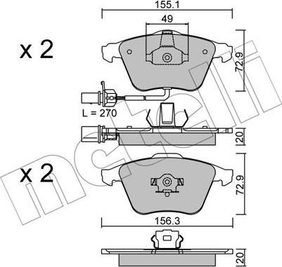 Metelli 22-0549-1 - Комплект спирачно феродо, дискови спирачки vvparts.bg