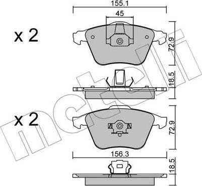 Metelli 22-0549-3 - Комплект спирачно феродо, дискови спирачки vvparts.bg