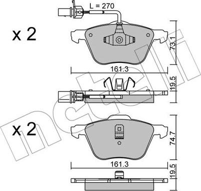 Metelli 22-0551-0 - Комплект спирачно феродо, дискови спирачки vvparts.bg