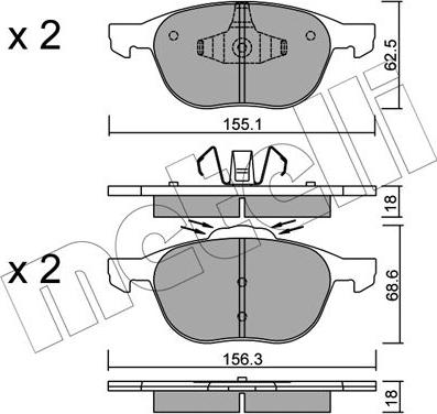 Metelli 22-0534-1 - Комплект спирачно феродо, дискови спирачки vvparts.bg