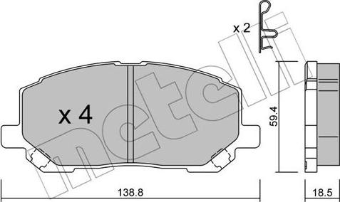 Metelli 22-0616-0 - Комплект спирачно феродо, дискови спирачки vvparts.bg