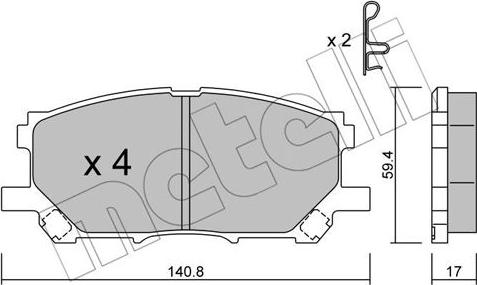 Metelli 22-0618-0 - Комплект спирачно феродо, дискови спирачки vvparts.bg