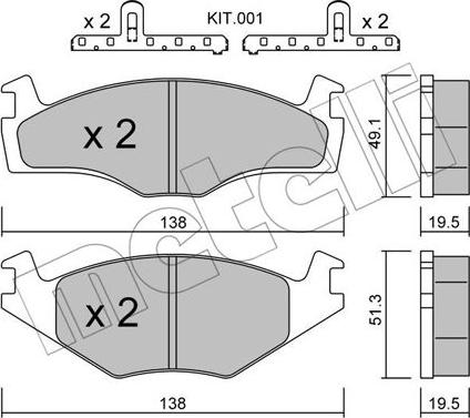 Metelli 22-0045-1K - Комплект спирачно феродо, дискови спирачки vvparts.bg