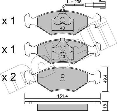 Metelli 22-0057-4 - Комплект спирачно феродо, дискови спирачки vvparts.bg