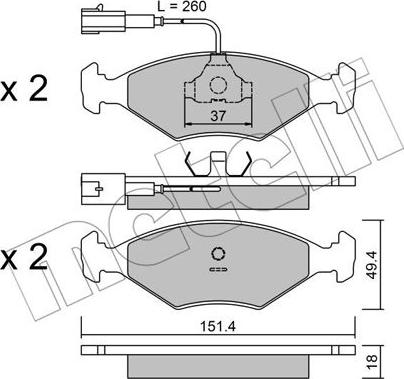 Metelli 22-0057-1 - Комплект спирачно феродо, дискови спирачки vvparts.bg