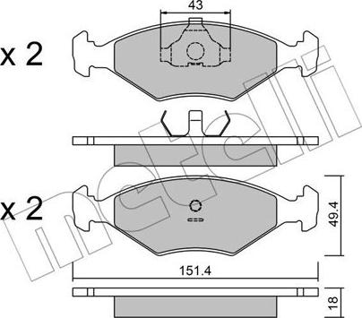 Metelli 22-0057-3 - Комплект спирачно феродо, дискови спирачки vvparts.bg