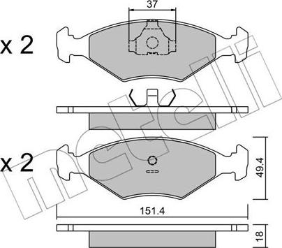 Metelli 22-0057-2 - Комплект спирачно феродо, дискови спирачки vvparts.bg