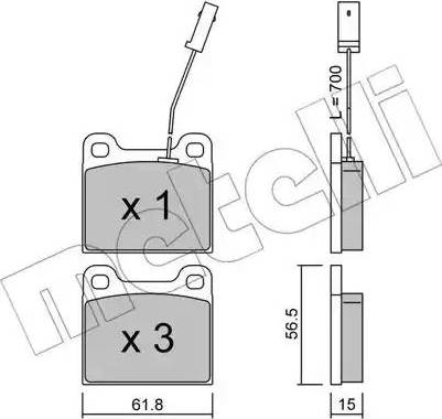 Metelli 22-0003-3 - Комплект спирачно феродо, дискови спирачки vvparts.bg