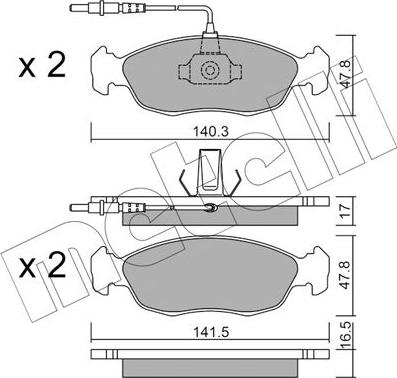 Metelli 22-0156-0 - Комплект спирачно феродо, дискови спирачки vvparts.bg