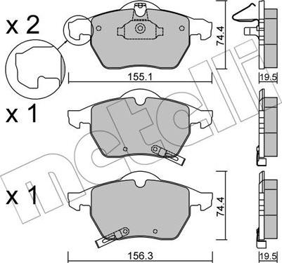 Metelli 22-0118-2 - Комплект спирачно феродо, дискови спирачки vvparts.bg