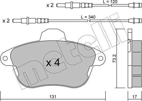 Metelli 22-0184-0 - Комплект спирачно феродо, дискови спирачки vvparts.bg