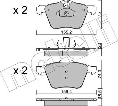 Metelli 22-0835-0 - Комплект спирачно феродо, дискови спирачки vvparts.bg