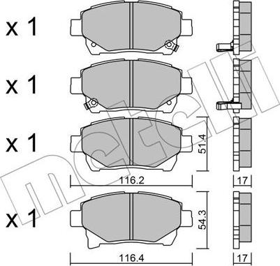 Metelli 22-0877-0 - Комплект спирачно феродо, дискови спирачки vvparts.bg