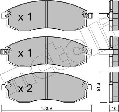 Metelli 22-0306-1 - Комплект спирачно феродо, дискови спирачки vvparts.bg