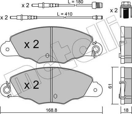 Metelli 22-0334-0 - Комплект спирачно феродо, дискови спирачки vvparts.bg