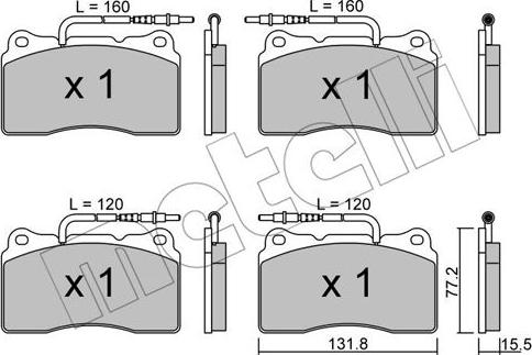 Metelli 22-0288-3 - Комплект спирачно феродо, дискови спирачки vvparts.bg