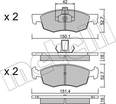 Metelli 22-0274-2 - Комплект спирачно феродо, дискови спирачки vvparts.bg