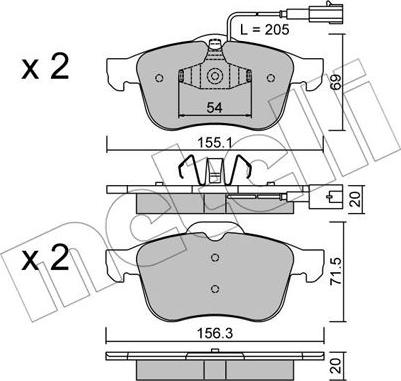 Metelli 22-0703-1 - Комплект спирачно феродо, дискови спирачки vvparts.bg