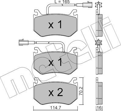 Metelli 22-1102-0 - Комплект спирачно феродо, дискови спирачки vvparts.bg