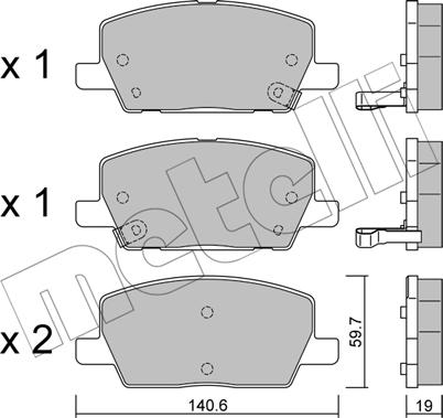 Metelli 22-1212-0 - Комплект спирачно феродо, дискови спирачки vvparts.bg