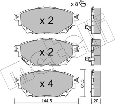 Metelli 22-1222-0 - Комплект спирачно феродо, дискови спирачки vvparts.bg