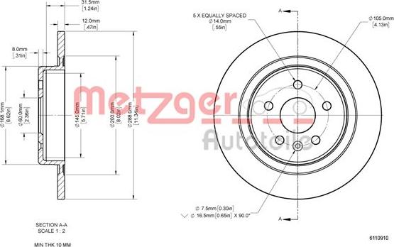 Metzger 6110910 - Спирачен диск vvparts.bg