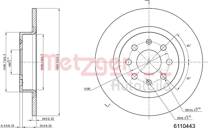 Metzger 6110443 - Спирачен диск vvparts.bg