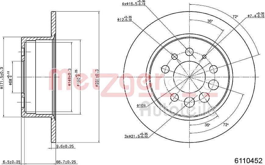 Metzger 6110452 - Спирачен диск vvparts.bg