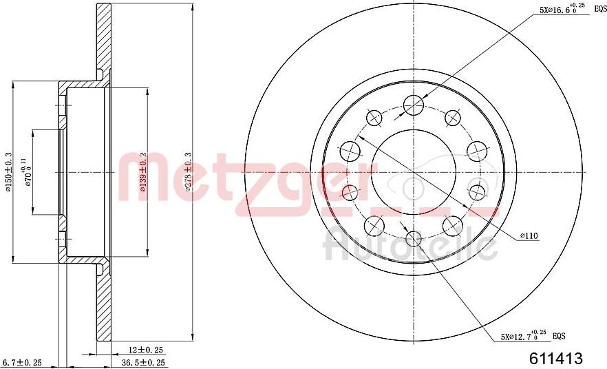 Metzger 6110413 - Спирачен диск vvparts.bg