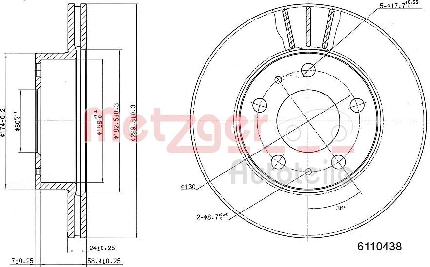 Metzger 6110438 - Спирачен диск vvparts.bg