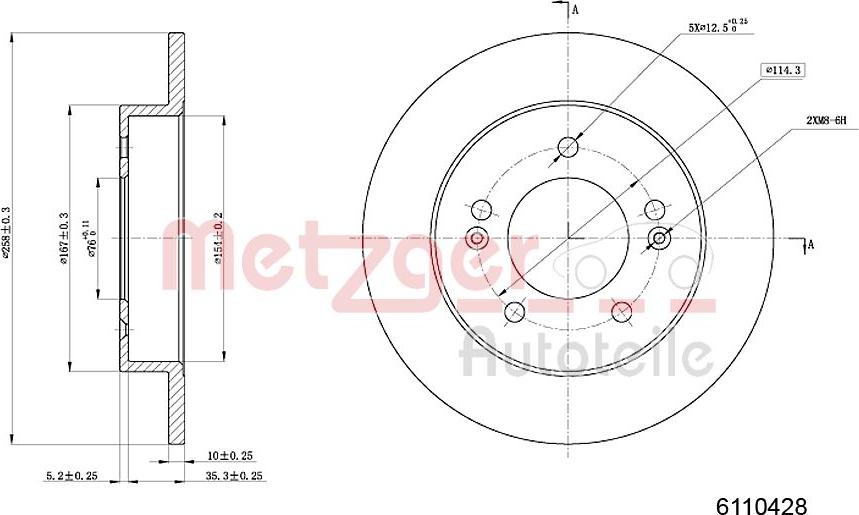 Metzger 6110428 - Спирачен диск vvparts.bg