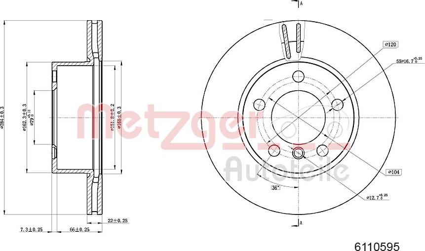 Metzger 6110595 - Спирачен диск vvparts.bg