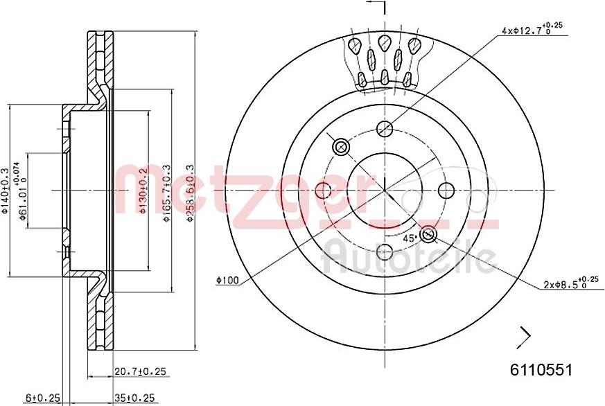 Metzger 6110551 - Спирачен диск vvparts.bg