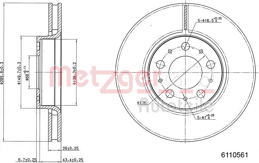 Metzger 6110561 - Спирачен диск vvparts.bg