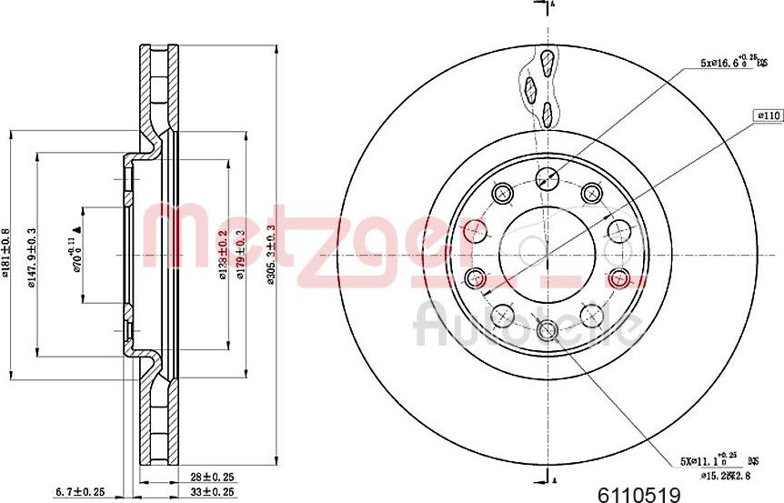 Metzger 6110519 - Спирачен диск vvparts.bg