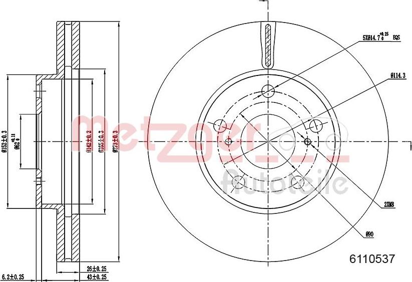 Metzger 6110537 - Спирачен диск vvparts.bg