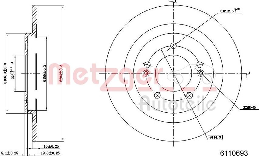 Metzger 6110693 - Спирачен диск vvparts.bg