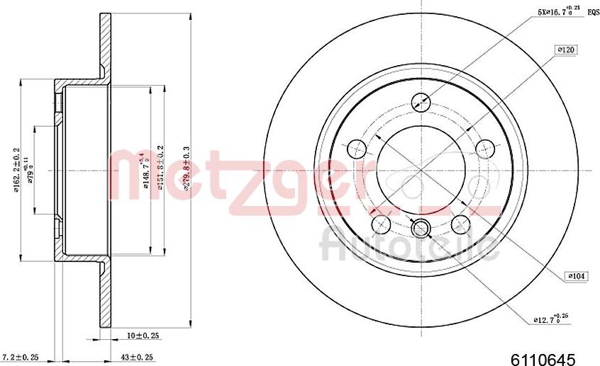 Metzger 6110645 - Спирачен диск vvparts.bg