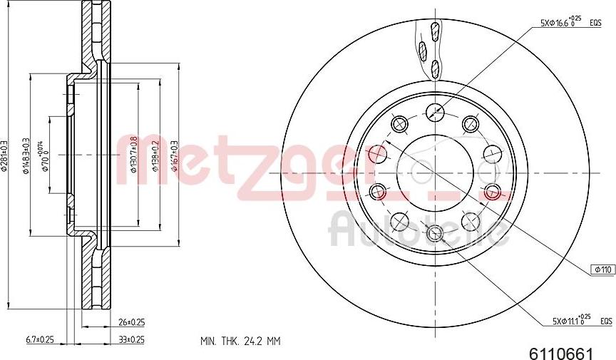 Metzger 6110661 - Спирачен диск vvparts.bg
