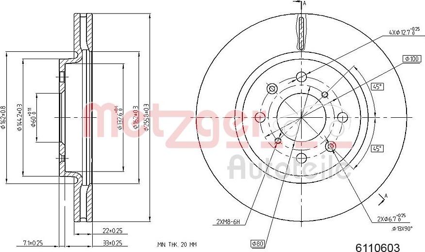 Metzger 6110603 - Спирачен диск vvparts.bg